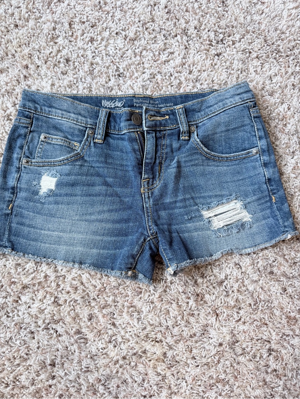 Women's Blue Distressed Boyfriend Denim Shorts